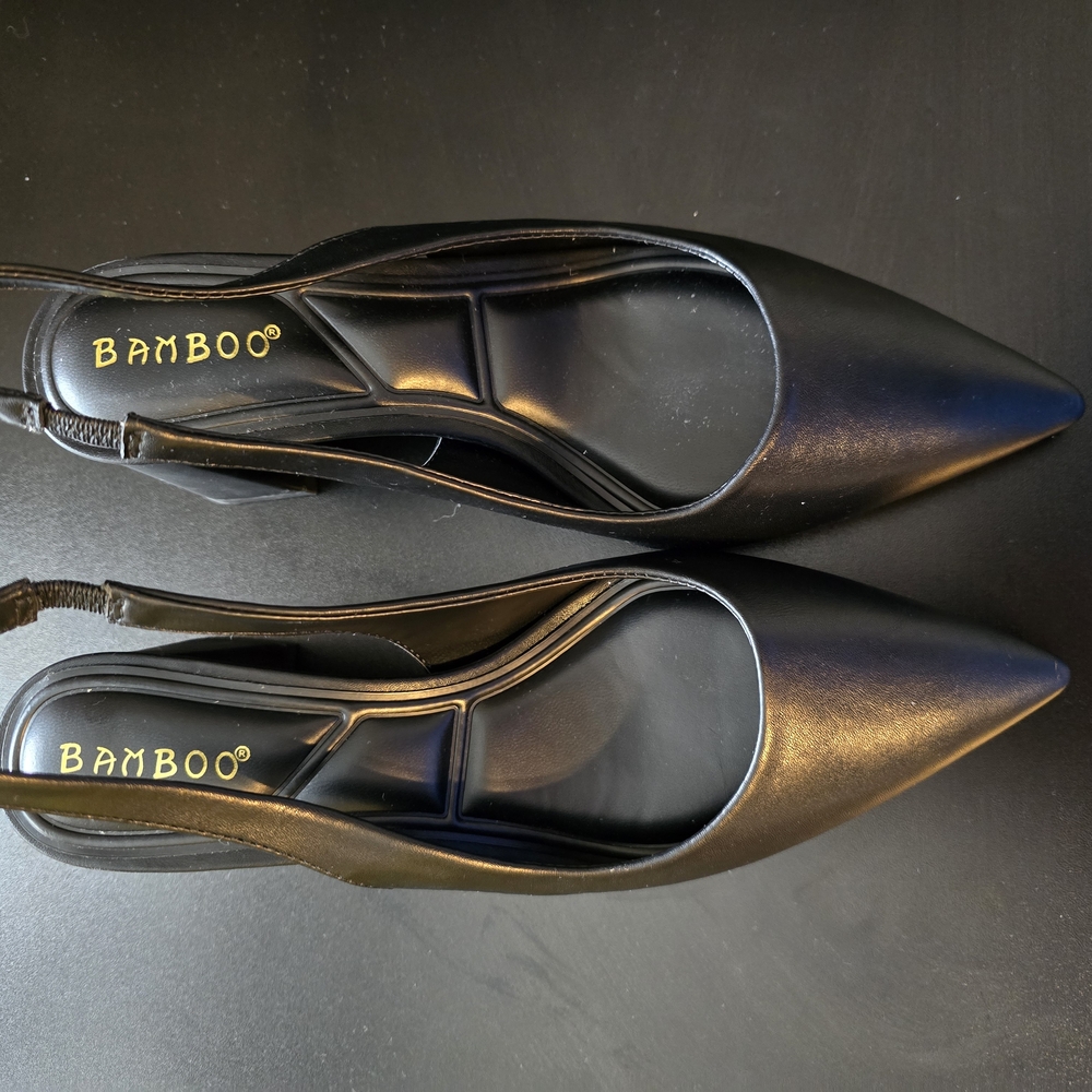 BAMBOO Black Slingback Heels - Picture 2 of 4